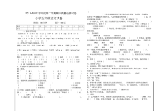 人教版五级语文第二学期期中试卷