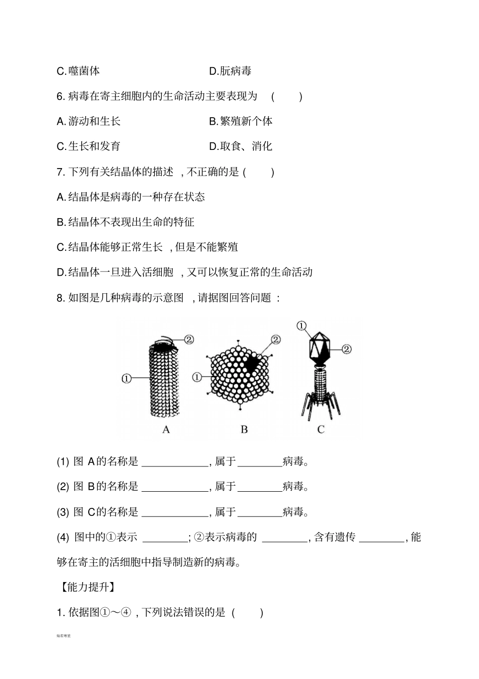 人教版八上生物5病毒习题2带答案_第2页