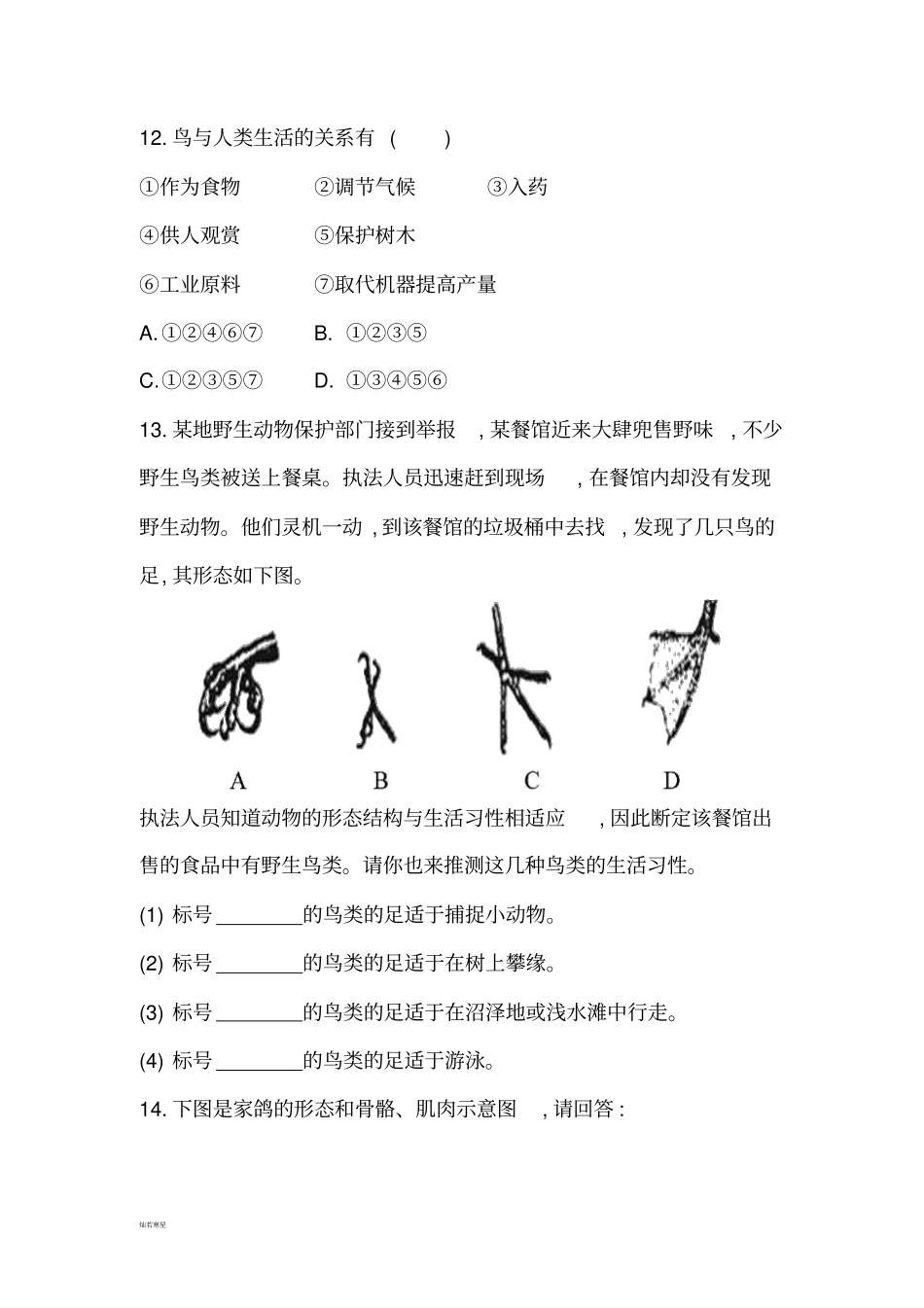 人教版八上生物6鸟习题1带答案_第3页