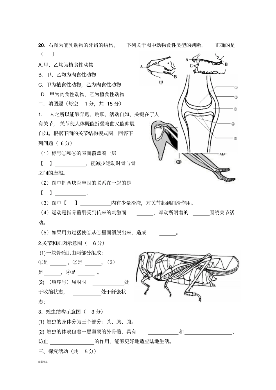 人教版八上生物初二生物第一次月考试题_第3页