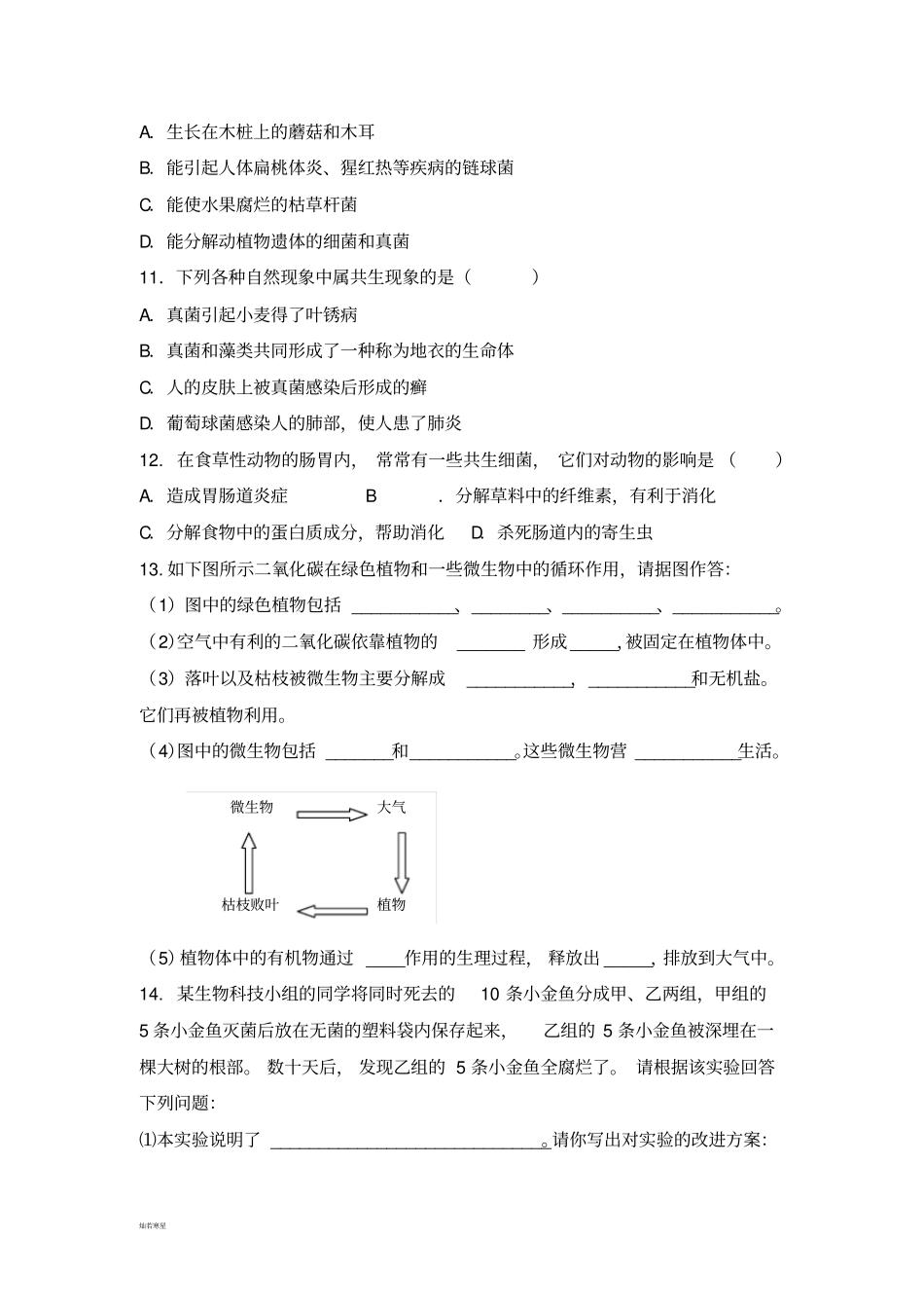 人教版八上生物细菌和真菌在自然界中的作用当堂检测_第2页