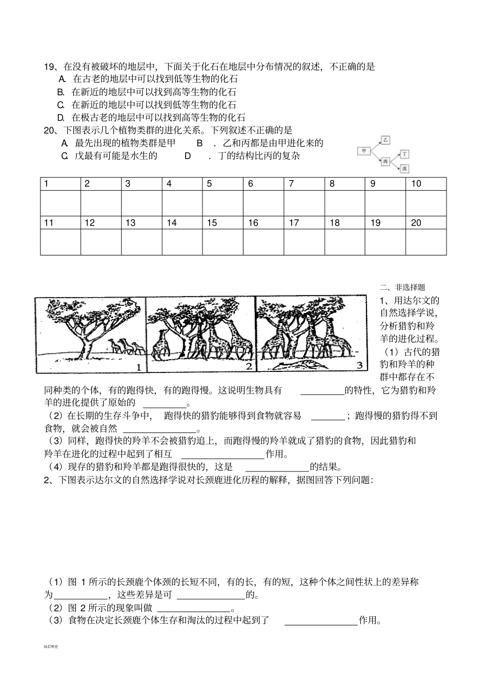 人教版八下生物【推荐】73生命起源和生物进化章末测试题习题3带答案_第3页
