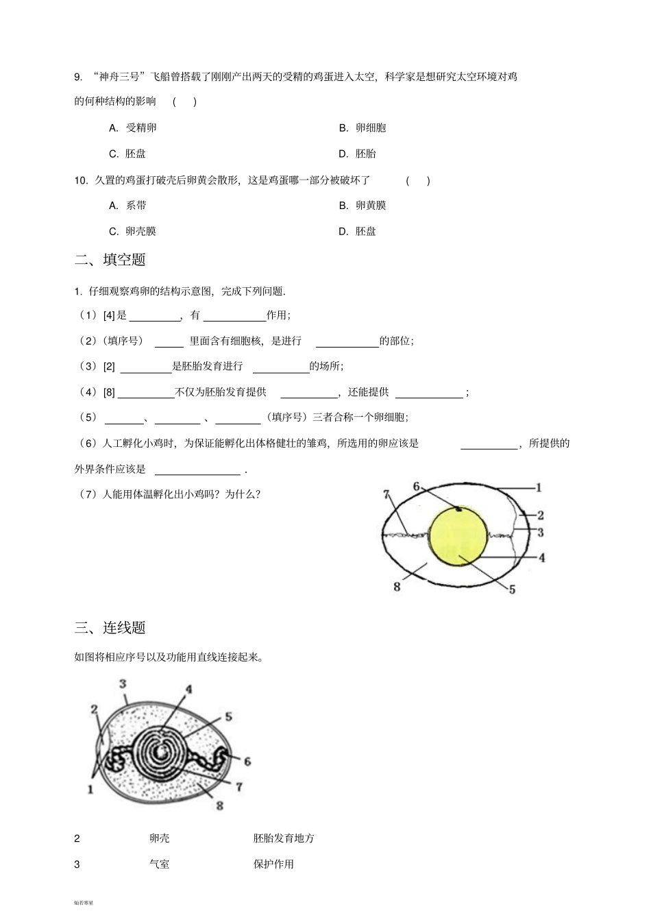 人教版八下生物鸟的生殖和发育练习_第2页