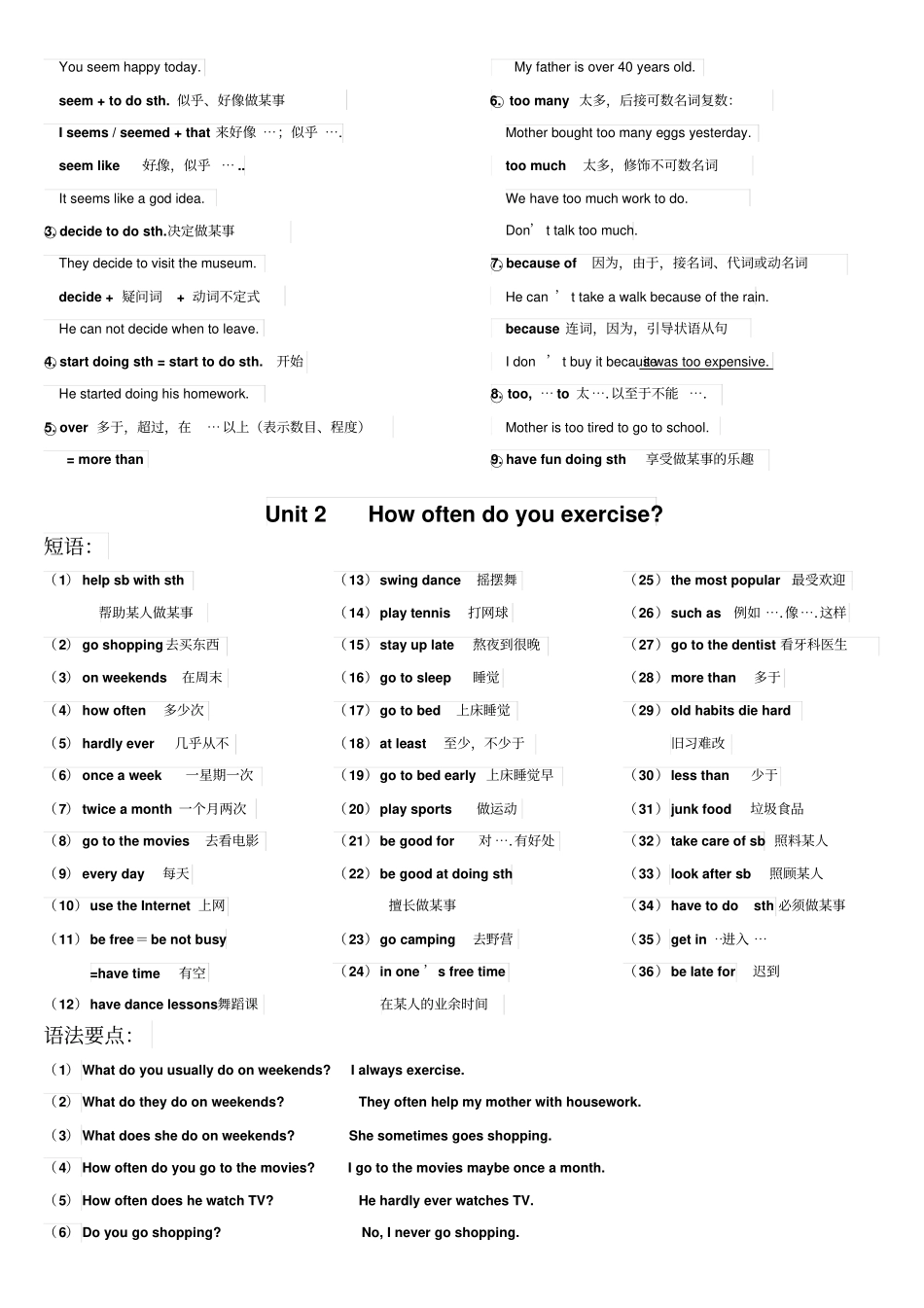 人教版八年级上册英语期末复习资料_第2页