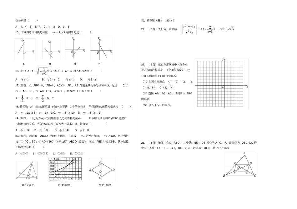 人教版八年级下册期末考试数学试题_第2页