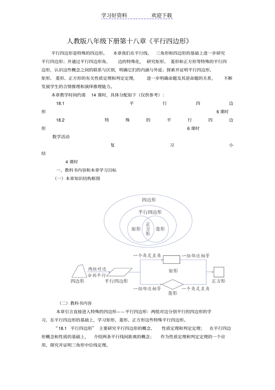 人教版八年级下册第十八章平行四边形章前介绍_第1页