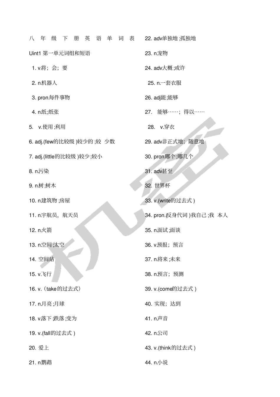 人教版八年级下册英语单词表_第1页