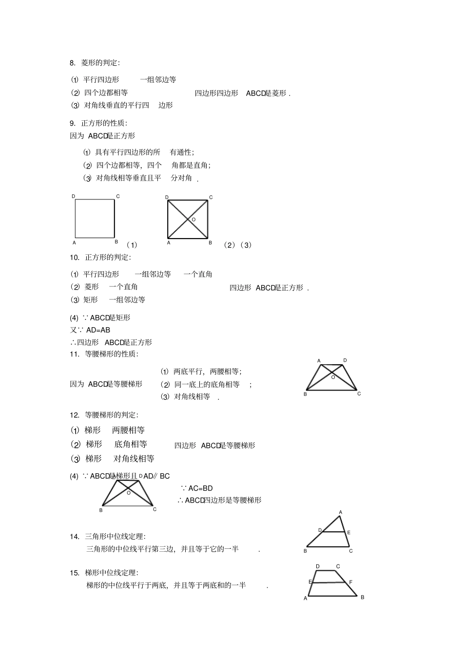 人教版八年级四边形知识点归纳-很实用_第2页