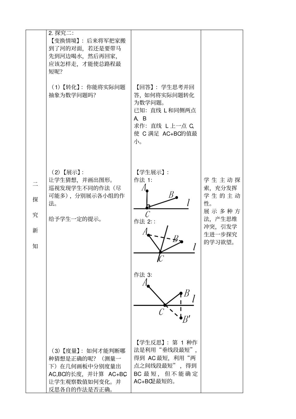 人教版八年级数学上134课题学习-最短路径问题教学设计_第3页