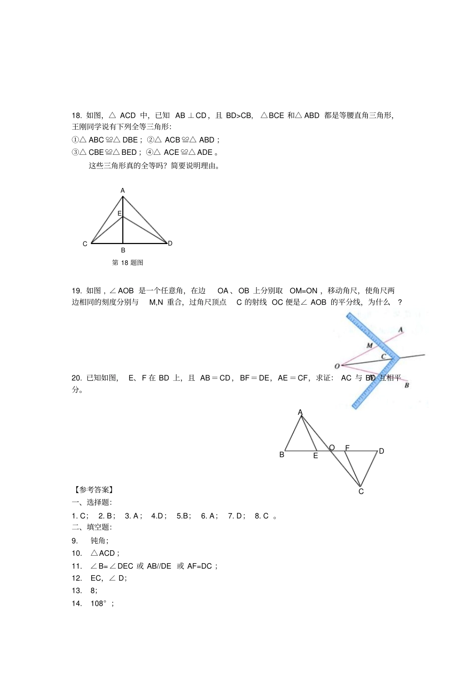 人教版八年级数学上全等三角形练习_第3页