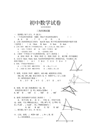 人教版八年级数学上册三角形测试题