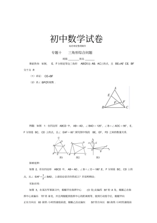 人教版八年级数学上册题十：三角形综合问题