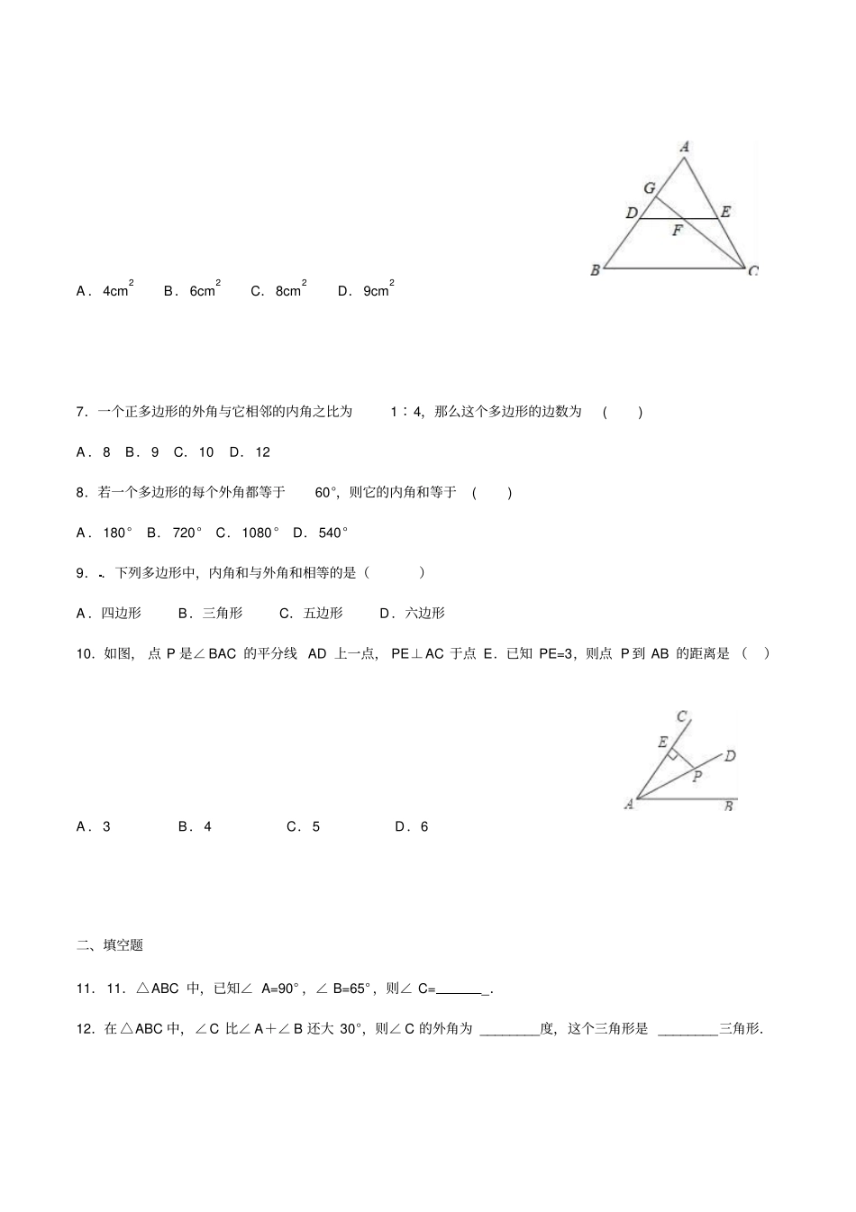 人教版八年级数学上期末专题综合--三角形_第2页