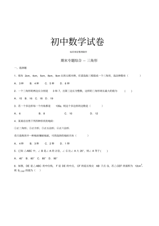 人教版八年级数学上期末专题综合--三角形