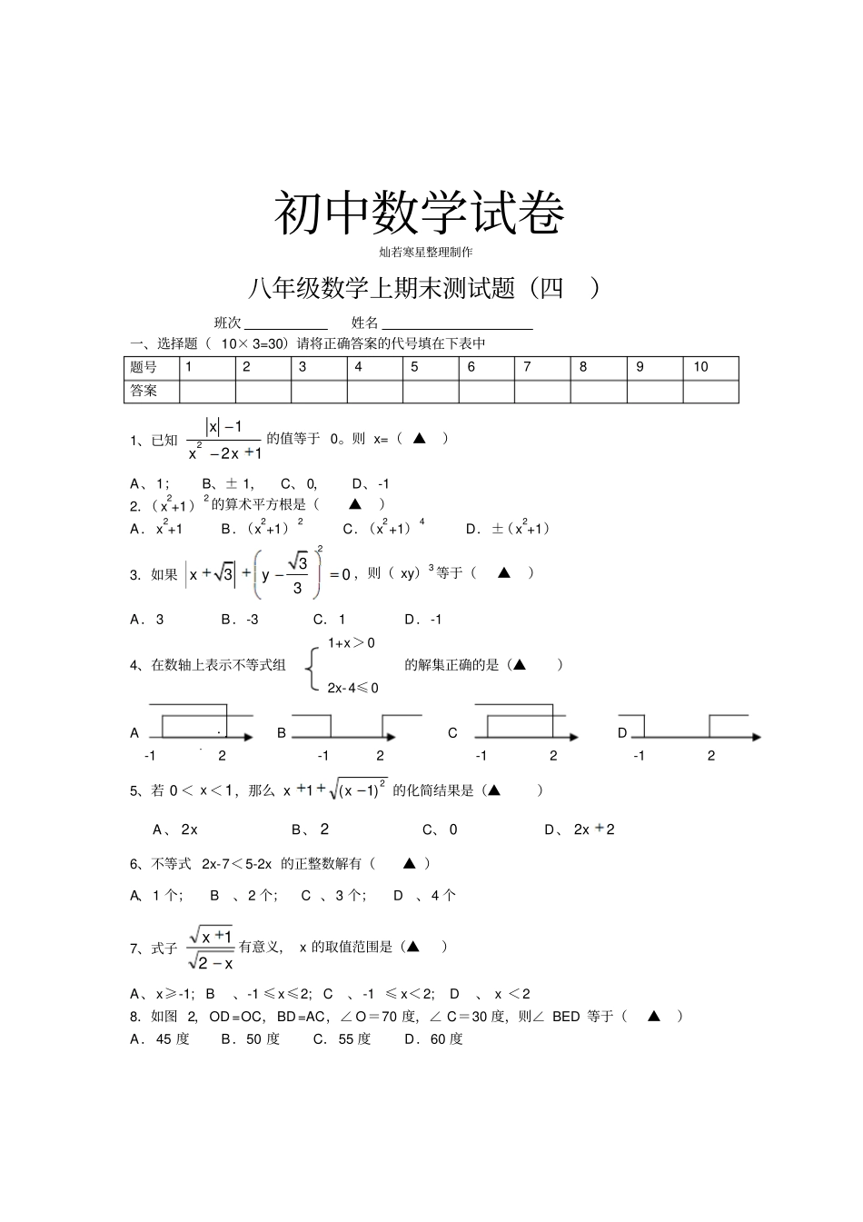 人教版八年级数学上期末测试题_第1页