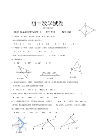 人教版八年级数学上阜阳九中八年级上期中考试数学试题
