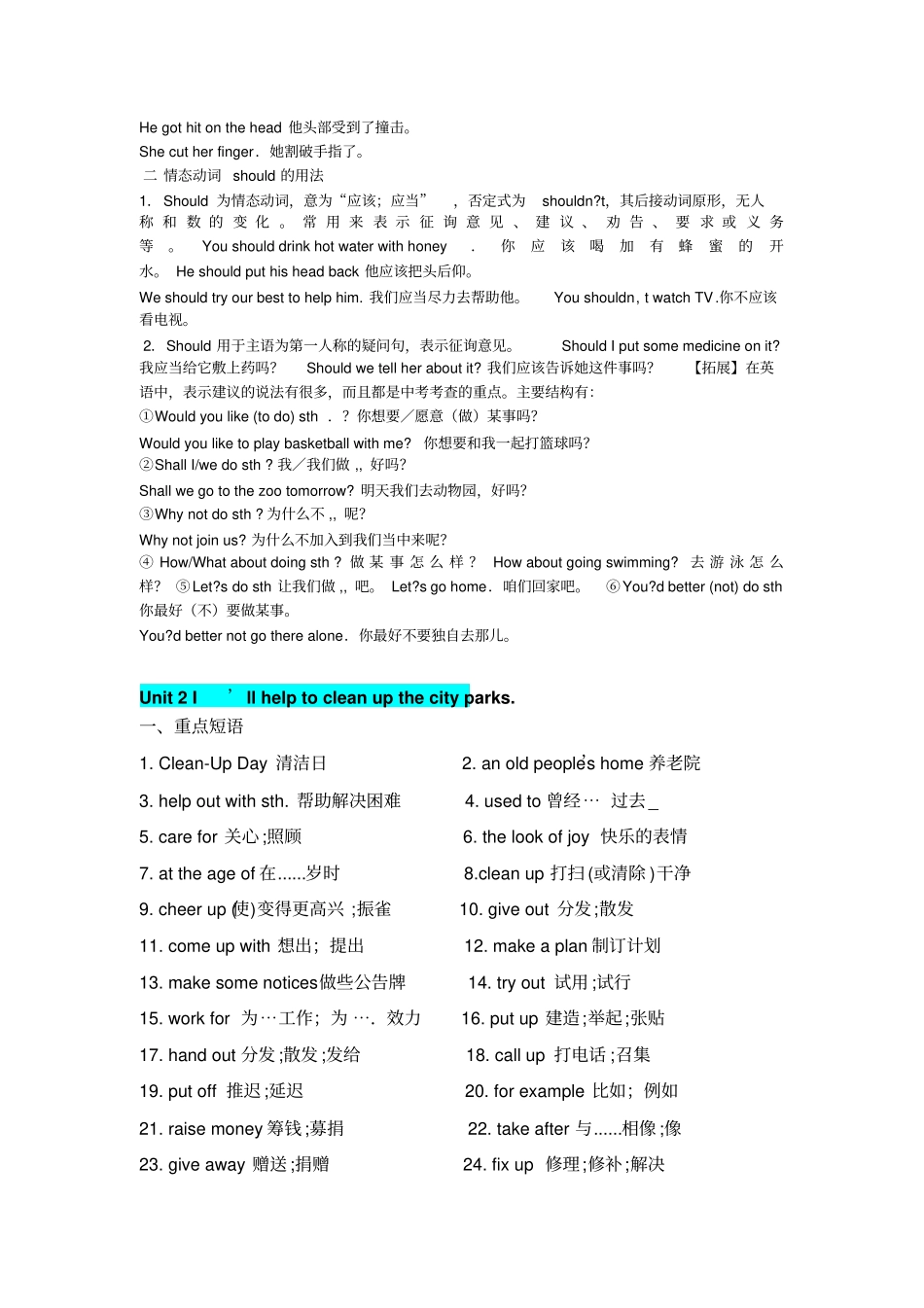 人教版八年级英语下册重点短语、句型及语法精华全面_第3页