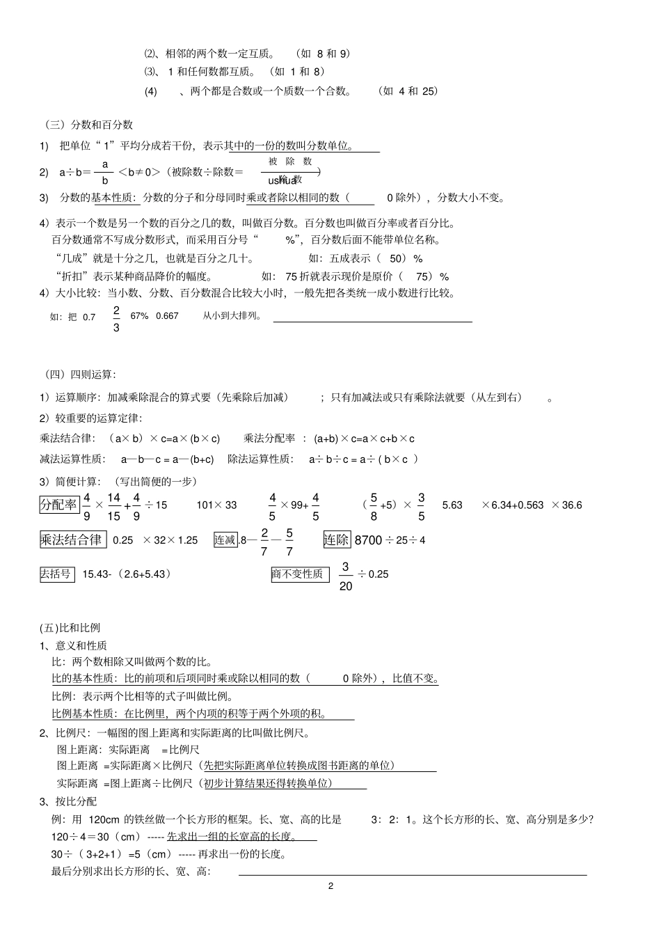 人教版六年级数学下册复习资料精华版_第2页