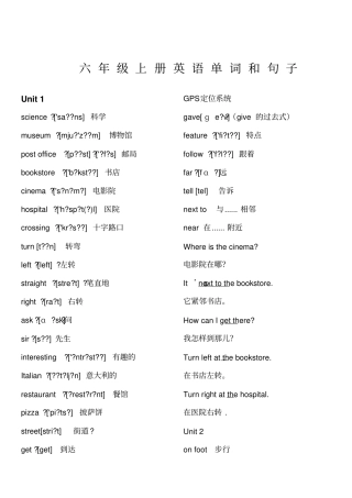 人教版六年级英语上册带音标词汇表