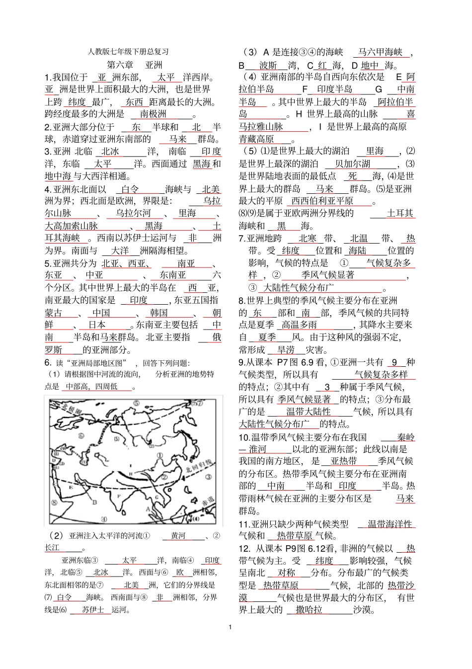 人教版初一下册地理知识点总结大全_第1页
