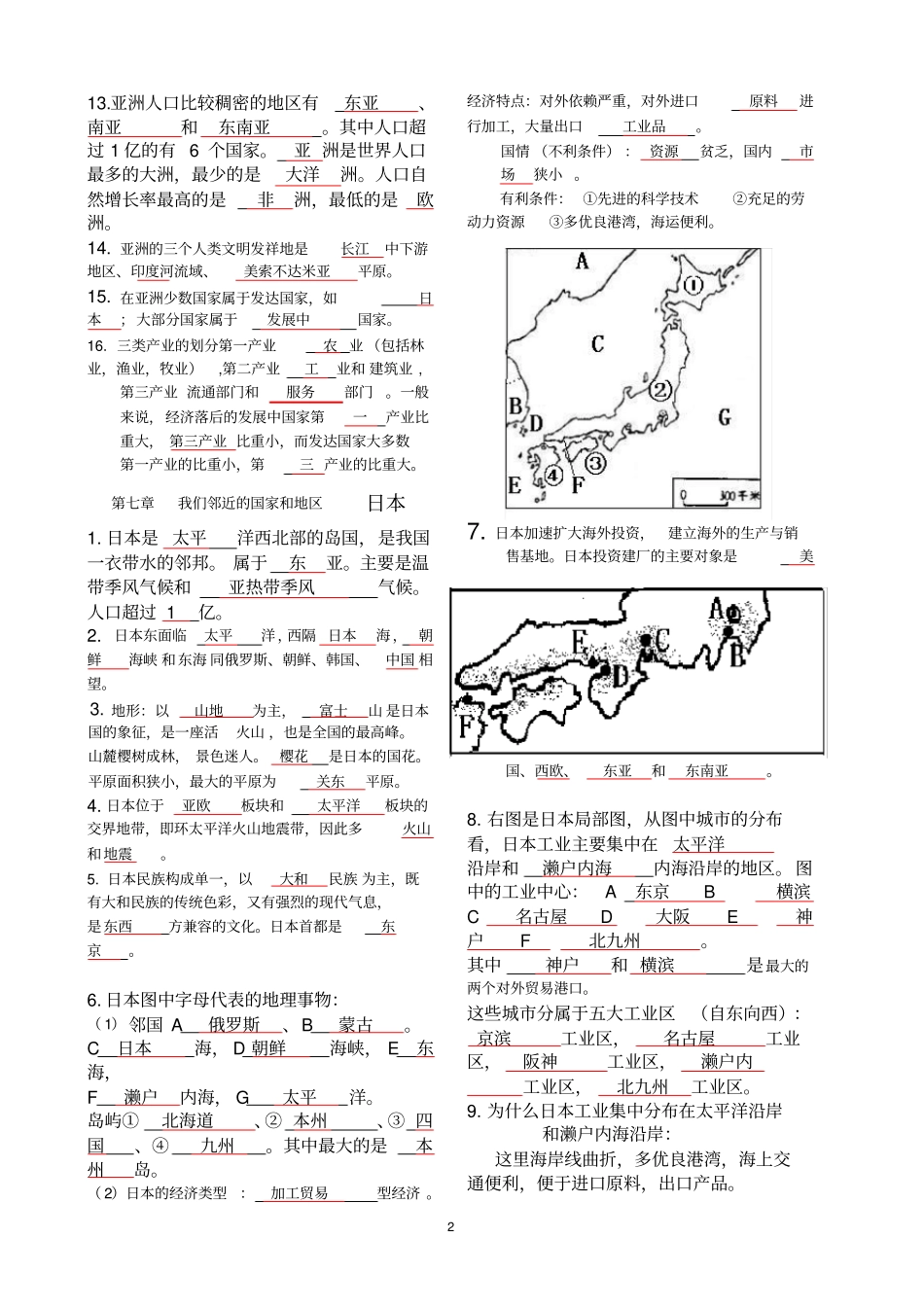 人教版初一下册地理知识点总结大全_第2页