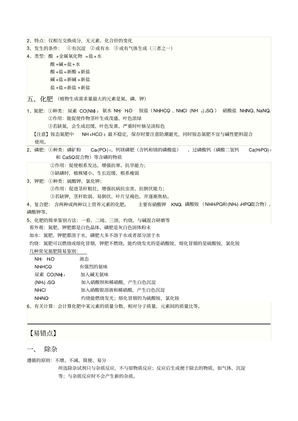 人教版初三化学-盐和化肥-知识点总结_第3页