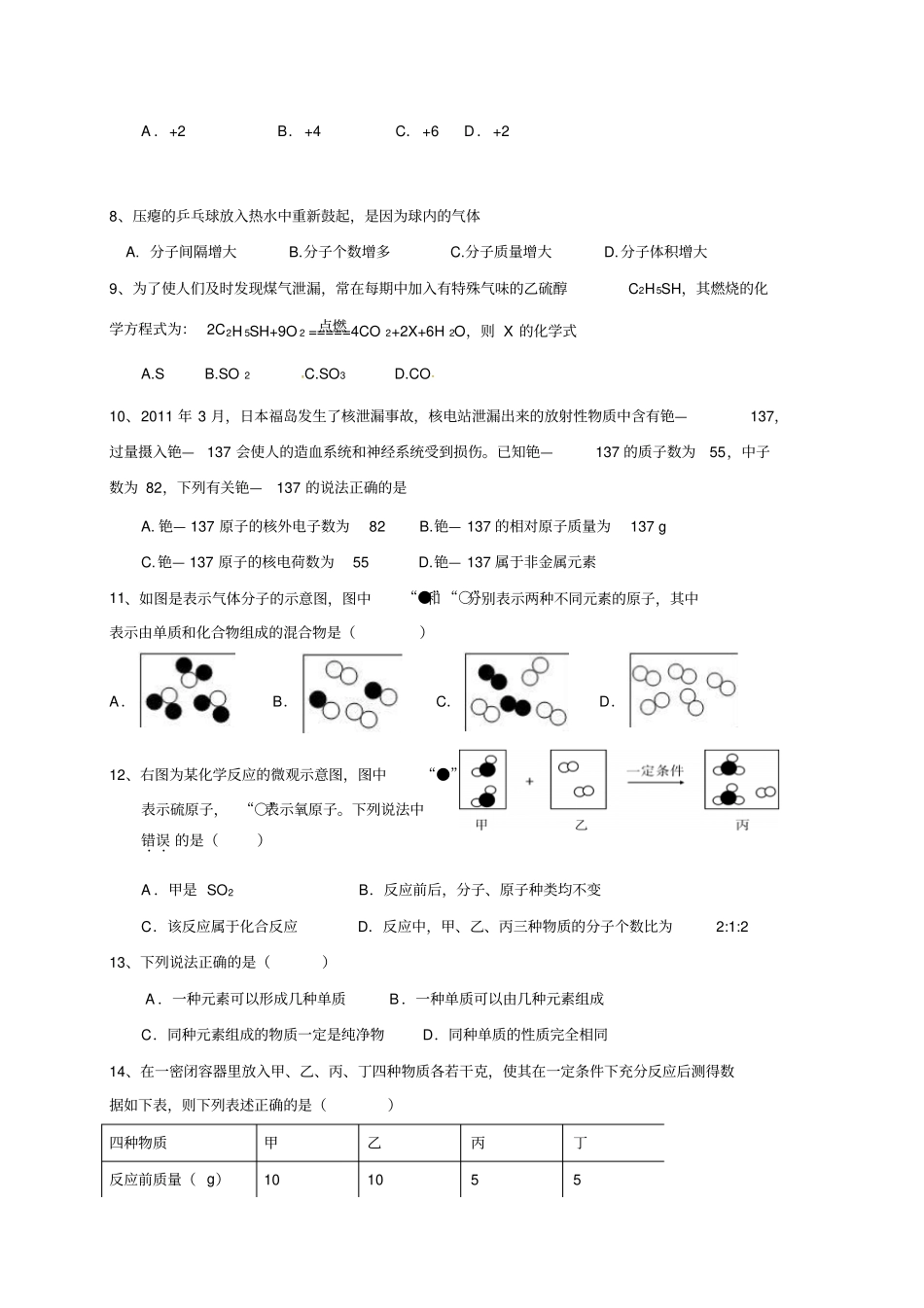 人教版初三化学上学期期中试题_第2页