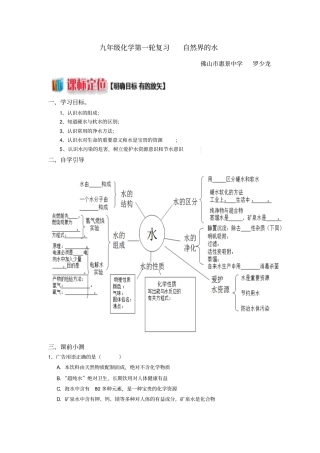 人教版初三化学下册自然界的水复习学案