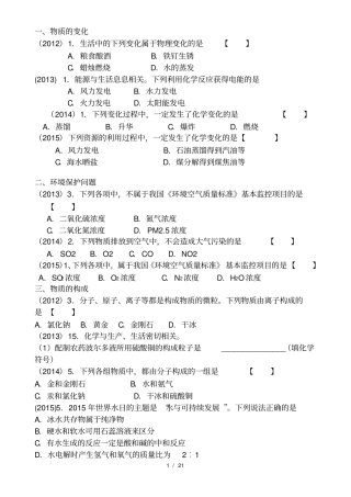 人教版初中化学中考33个考点真题练习资料