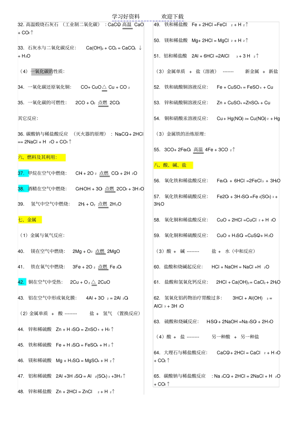 人教版初中化学方程式归类大全_第3页