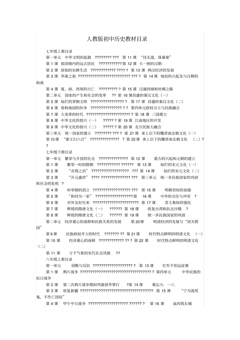 人教版初中历史教材目录_第1页