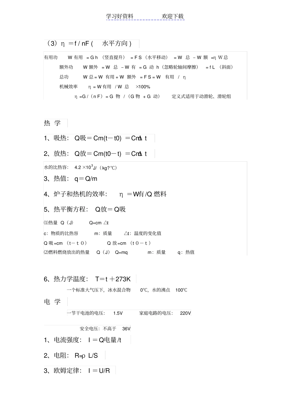 人教版初中物理公式汇总_第3页