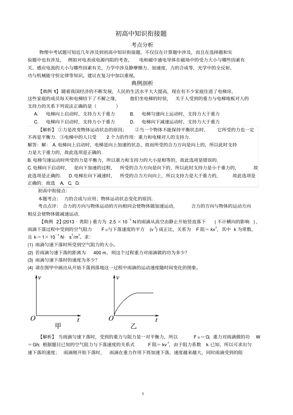 人教版初中物理初高中衔接题_第1页