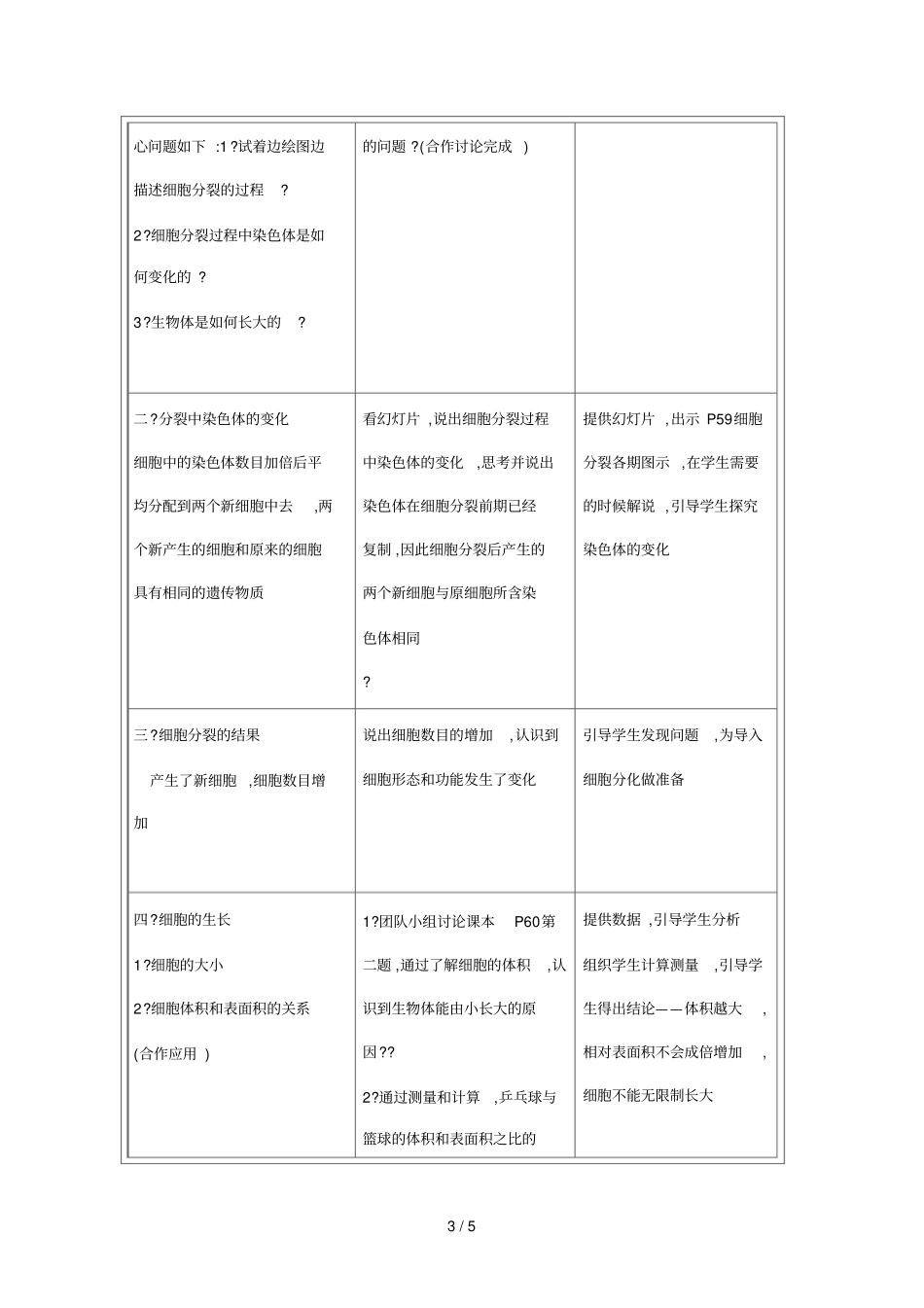 人教版初中细胞通过分裂产生新细胞教学设计_第3页