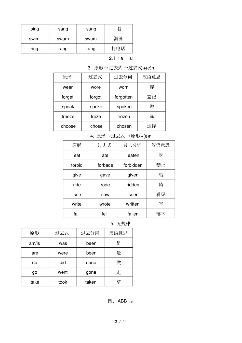 人教版初中英语不规则动词归类记忆表_第2页
