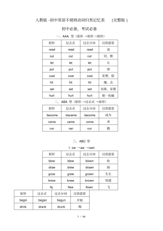 人教版初中英语不规则动词归类记忆表