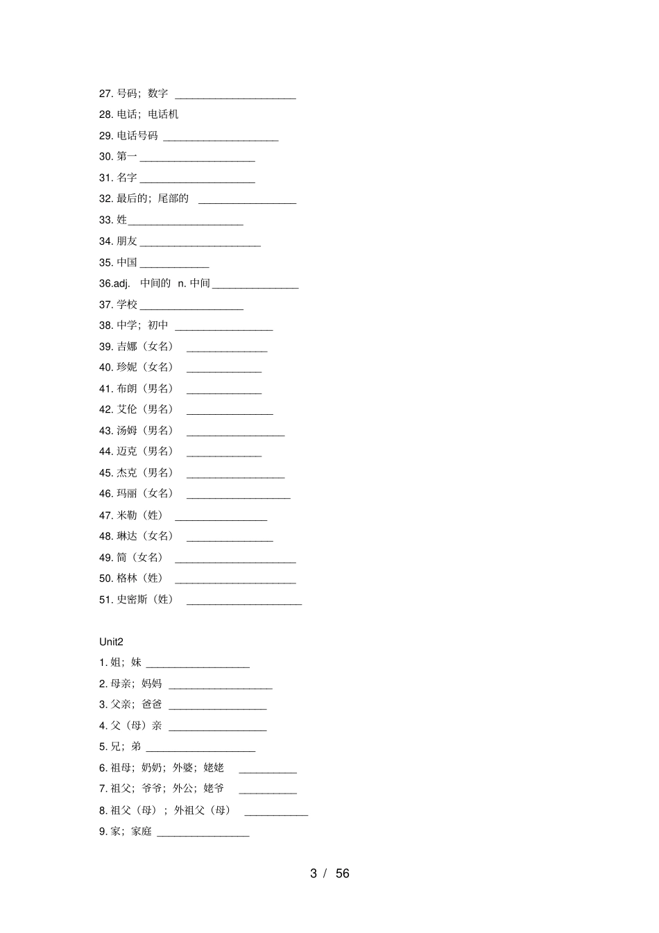 人教版初中英语单词默写表_第3页