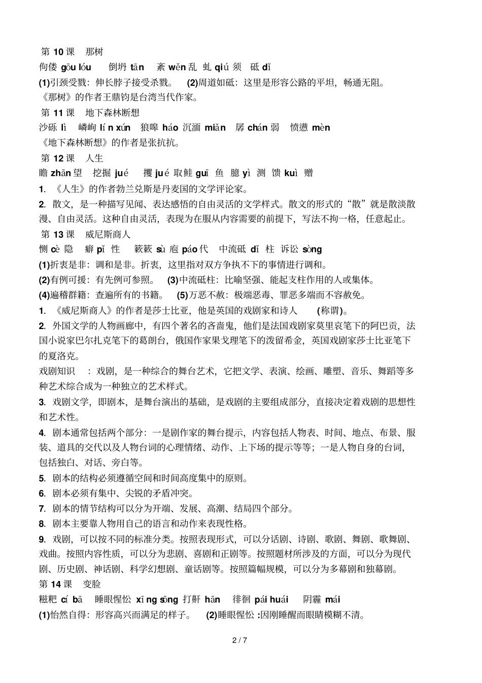 人教版初中语文中考知识点归纳级下册_第2页