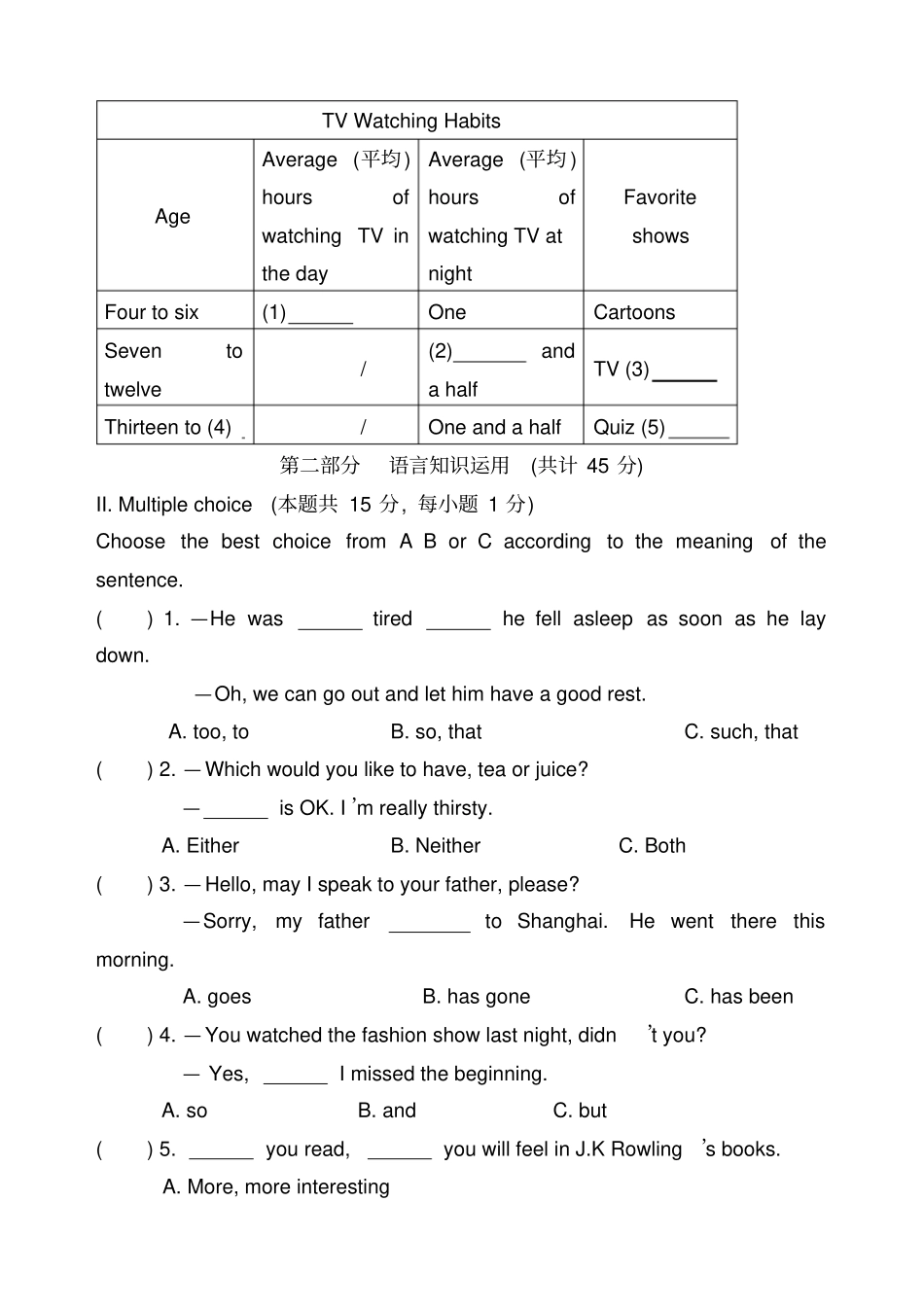 人教版初二下册英语期末试卷及答案_第3页