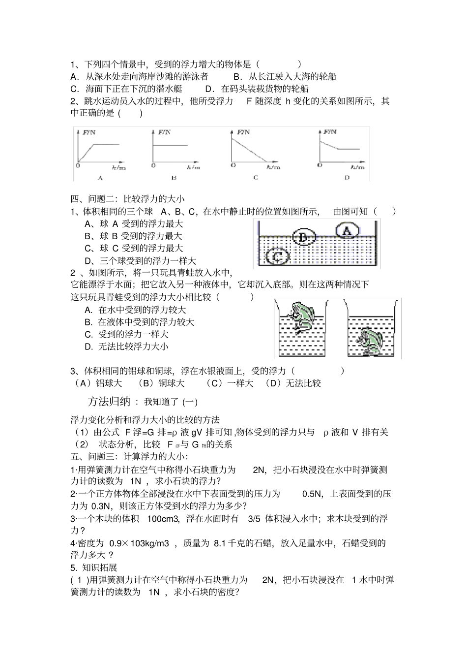 人教版初二物理下册浮力习题课_第2页