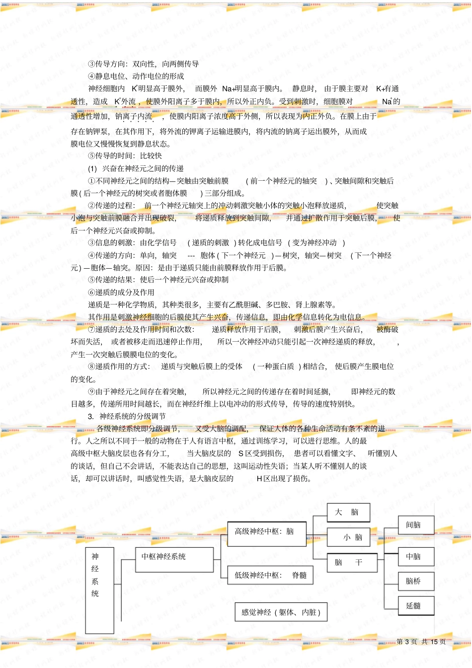 人教版动物与人体生命活动的调节——单元小结导航学案1_第3页