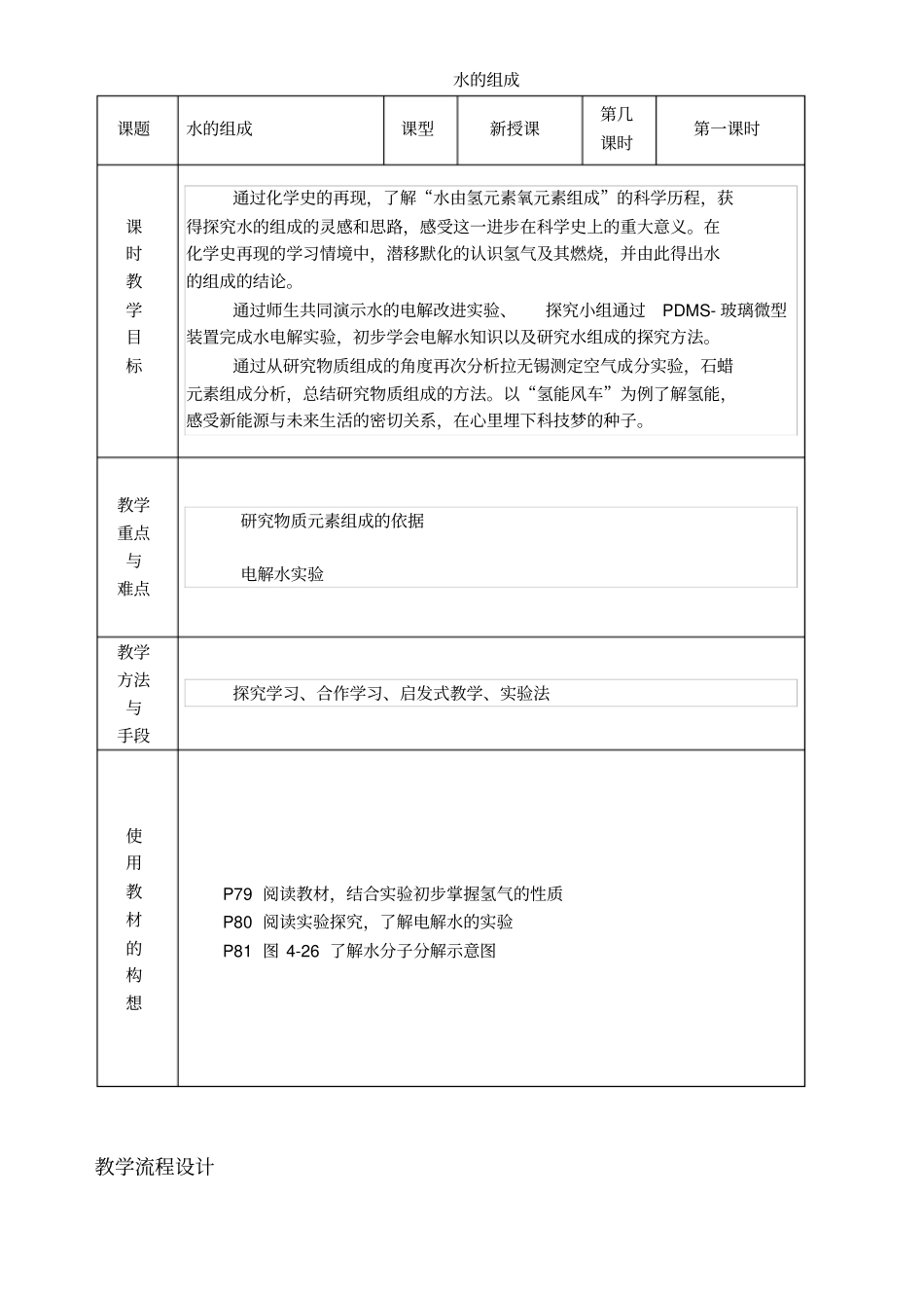 人教版化学九年级上册水的组成教学设计_第1页