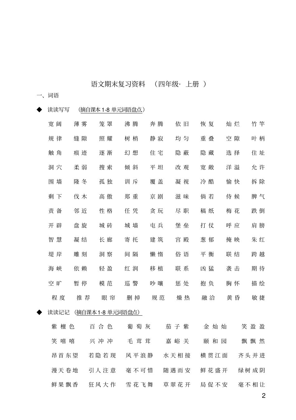 人教版四年级语文上册期末复习资料1111汇总_第2页
