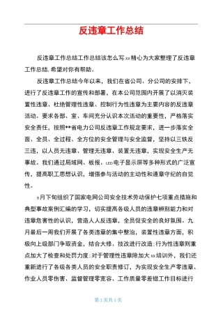 反违章工作总结