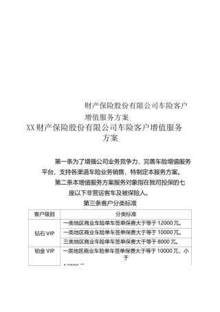 财产保险股份有限公司车险客户增值服务方案