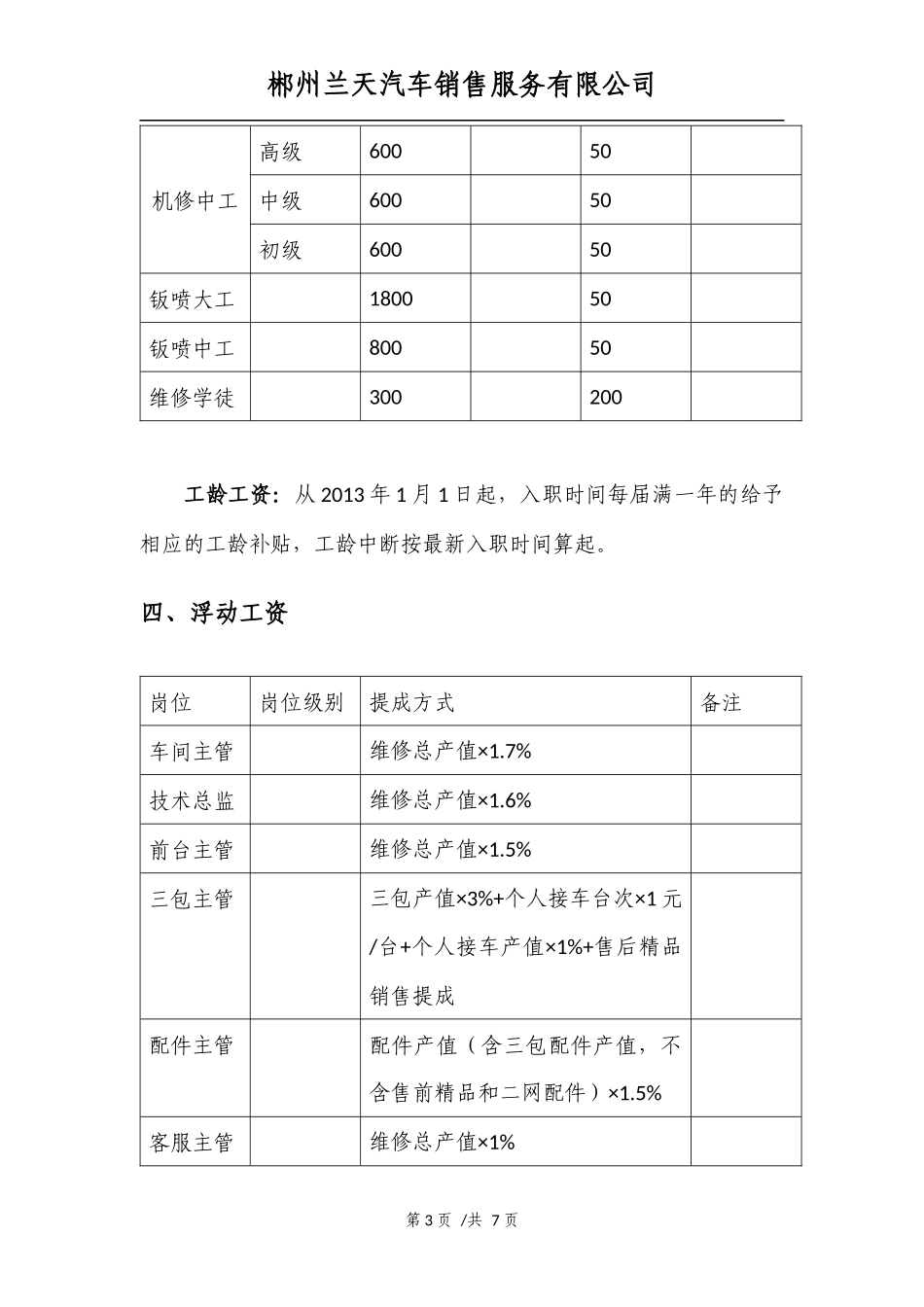 售后服务部工资、提成、绩效考核管理方案(试行)_第3页