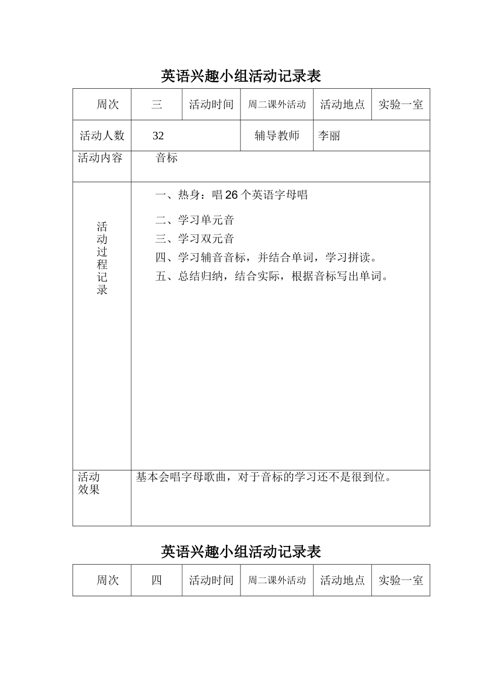 小学英语兴趣小组活动记录_第3页