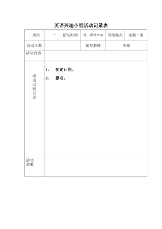 小学英语兴趣小组活动记录