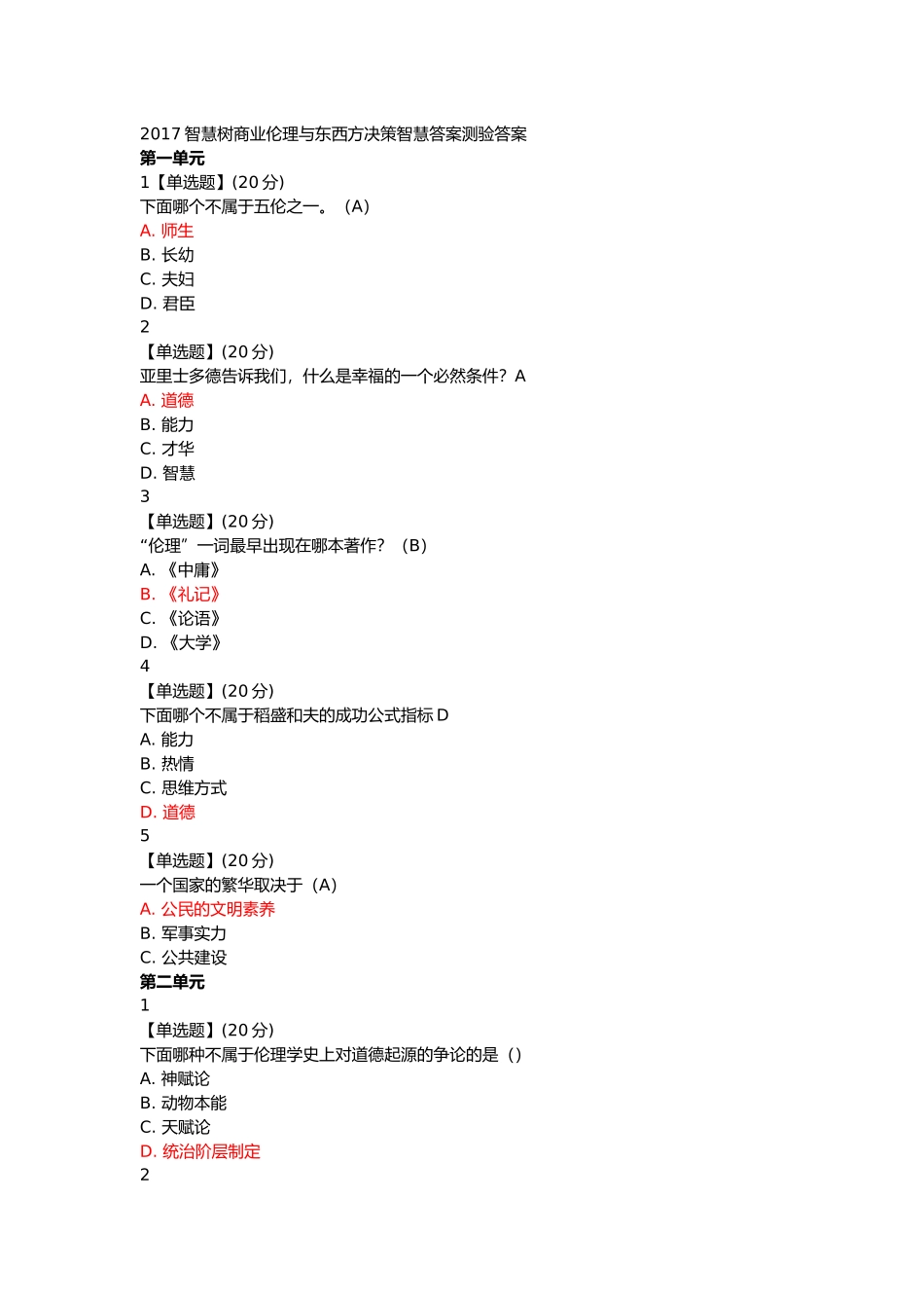 智慧树商业伦理与东西方决策智慧答案测验答案 (2)_第1页