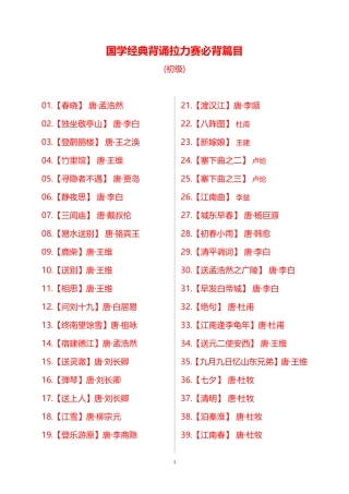 小学国学经典必背篇目(初级)